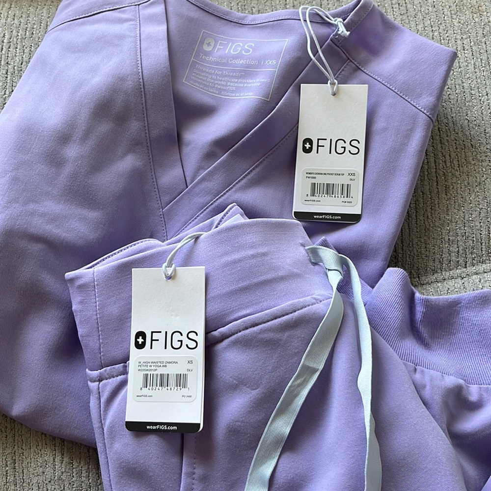 NWT Figs Lavender Dew Catarina Top XXS and high waisted Zamora jogger petite XS